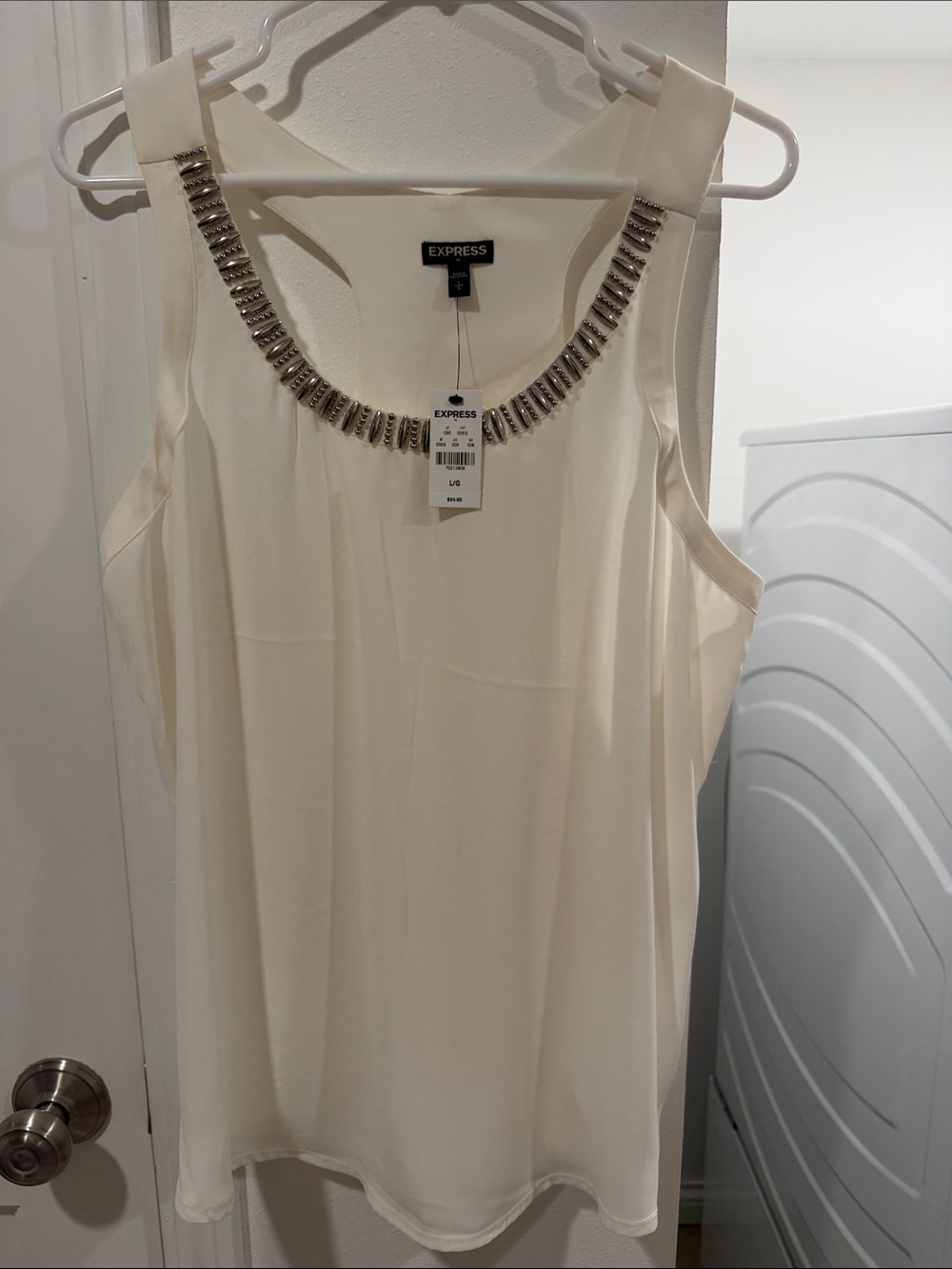 Express Ivory Jeweled Scoop Neck Sleeveless Camisole